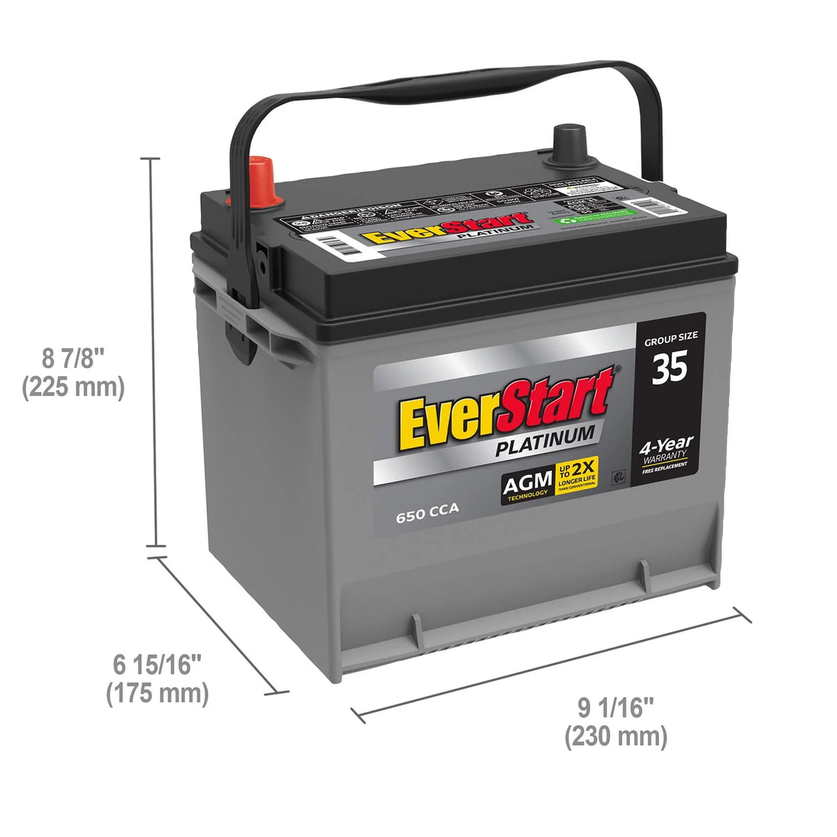 Platinum AGM Automotive Battery Group Size 35 12 Volt 650 CCA Y7675