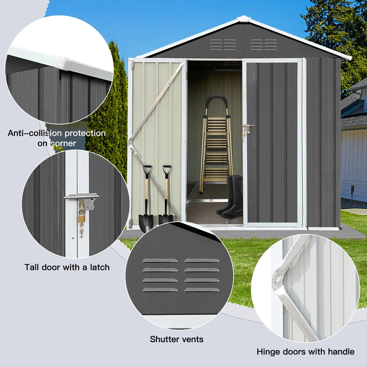 6' x 4' Metal Outdoor Storage Shed with Lockable Doors C244