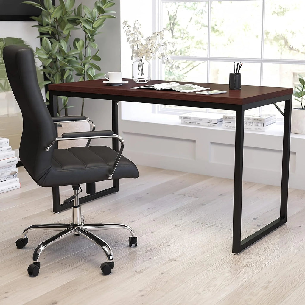 47 Inch Computer Desk with Red Mahogany Wood Grain Finish D1808