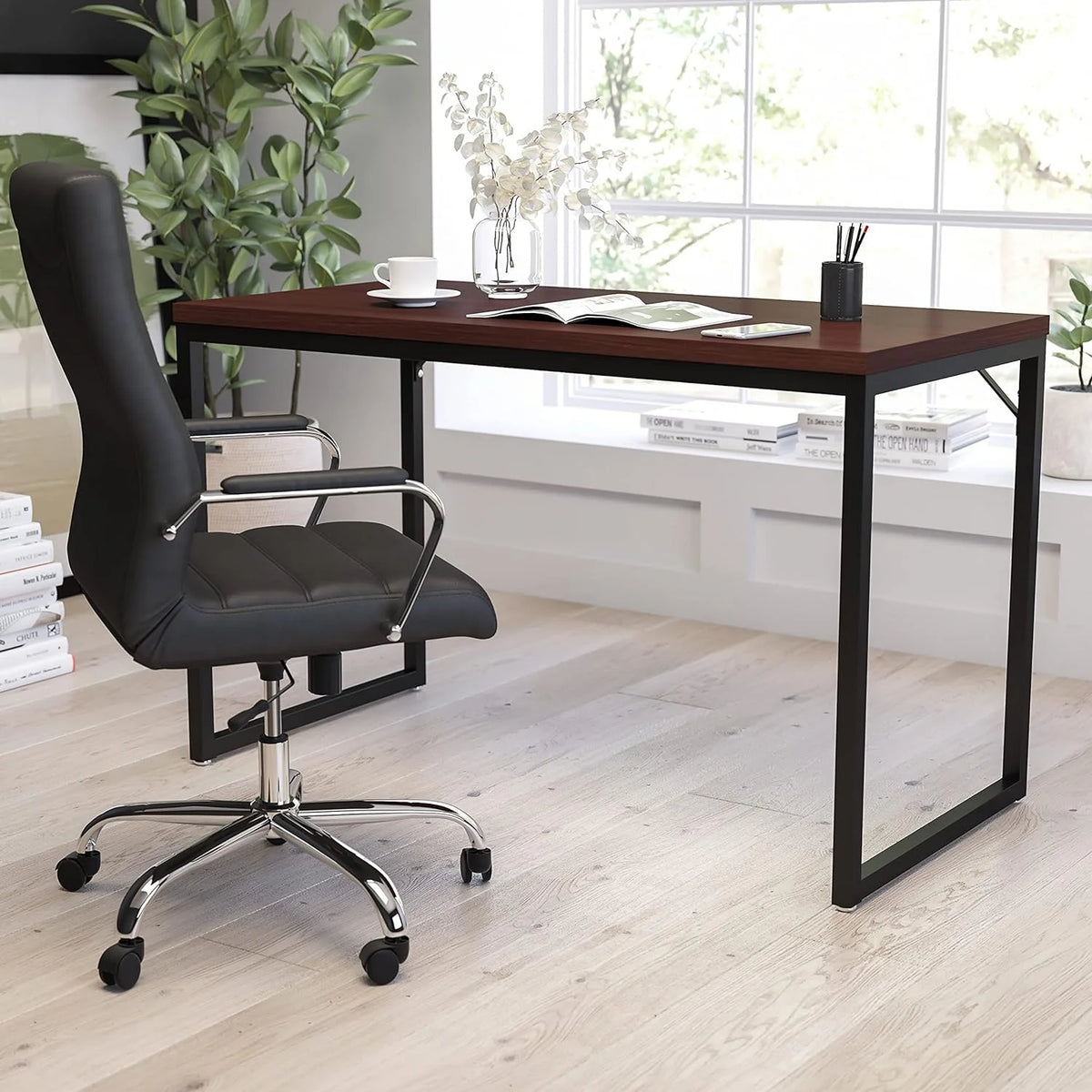 47 Inch Computer Desk with Red Mahogany Wood Grain Finish D1808