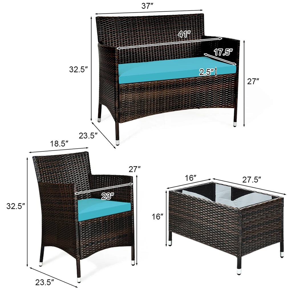 4 Pieces Patio Rattan Furniture Set Cushioned White B663