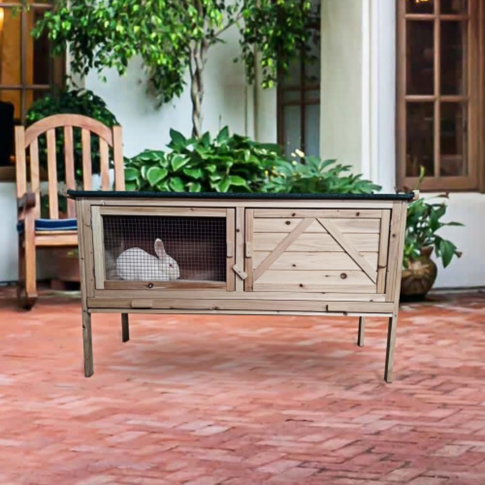 Outdoor Wooden Rabbit Hutch with Open-up Roof and Pull Out Tray I5809