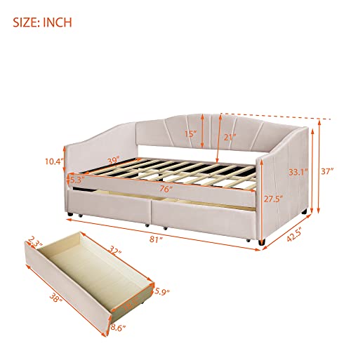 Beige Twin Size Upholstered Daybed with Two Storage Drawers A66066