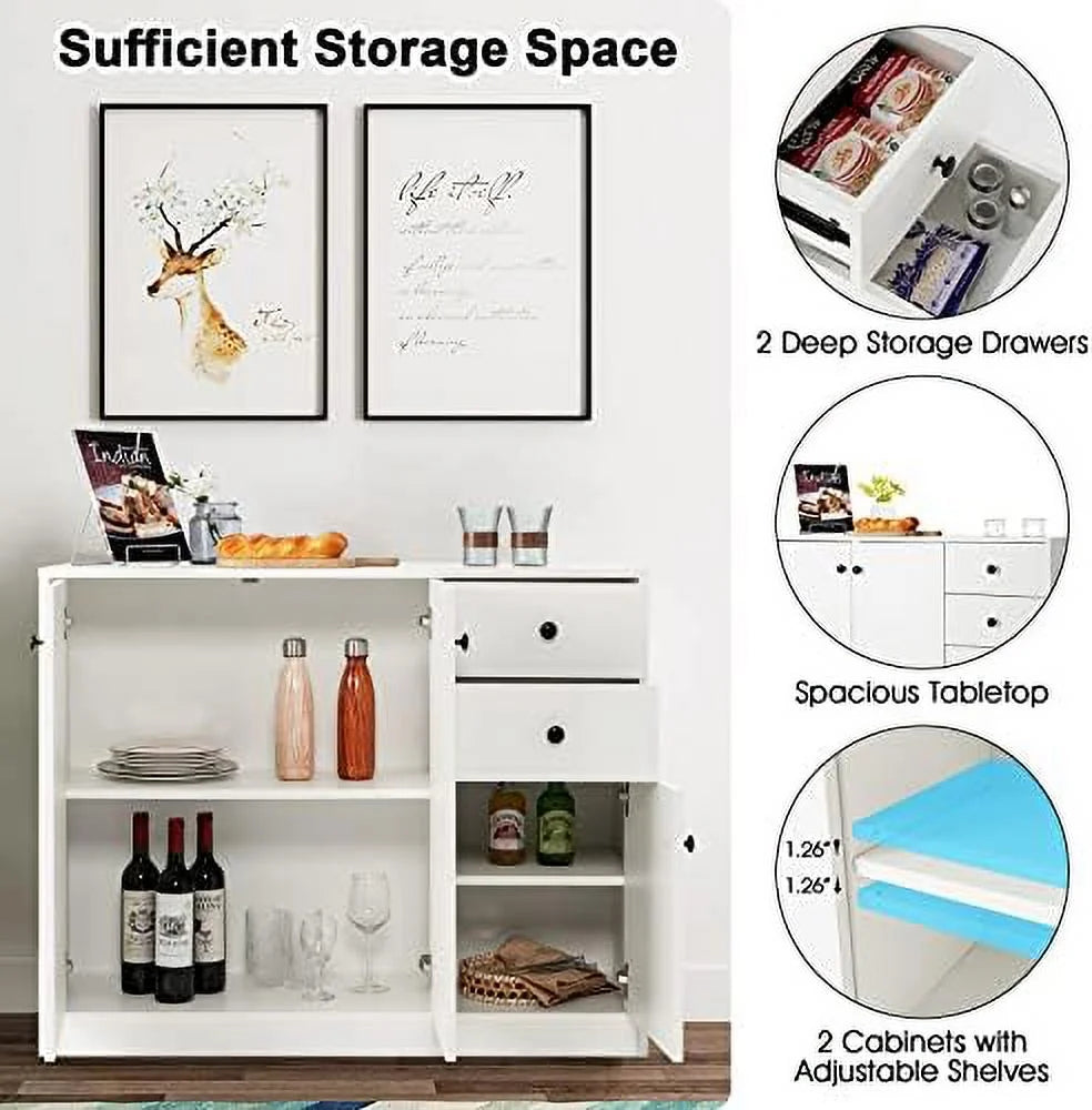 Buffet Cabinet with 2 Drawers 3-Door Adjustable Shelves White Q178
