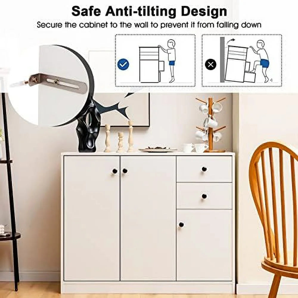 Buffet Cabinet with 2 Drawers 3-Door Adjustable Shelves White Q178