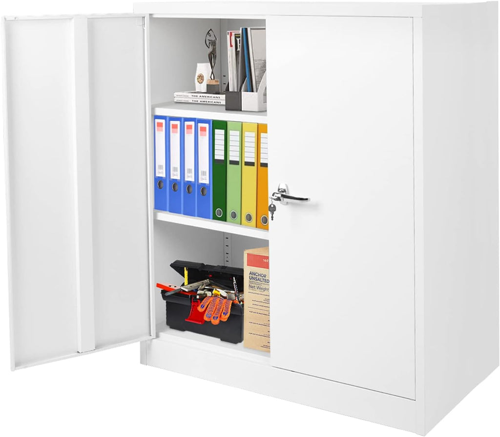 Locking Metal Cabinet with 2 Doors, 4 Adjustable Shelves, Black N139