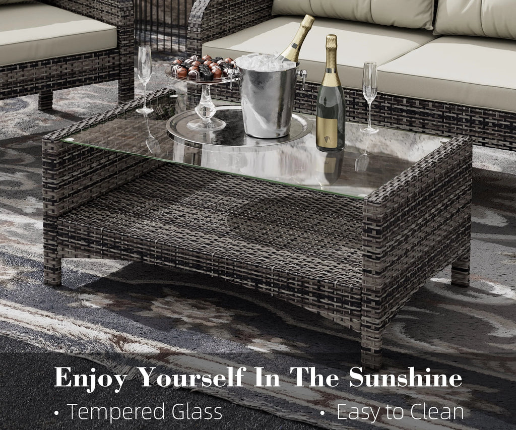 4-Piece Rattan Wicker Patio Furniture Set with Cushions V11229