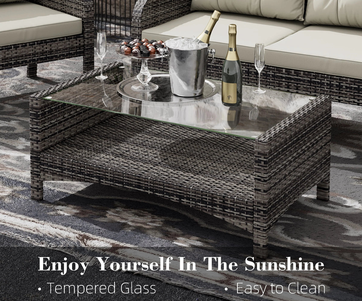 4-Piece Rattan Wicker Patio Furniture Set with Cushions V11229