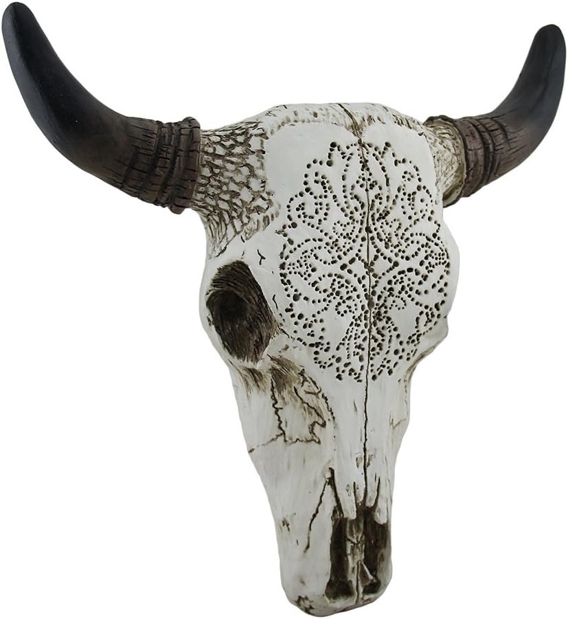 Carved White Bull Skull Wall Hanging Pack of 2 G2762