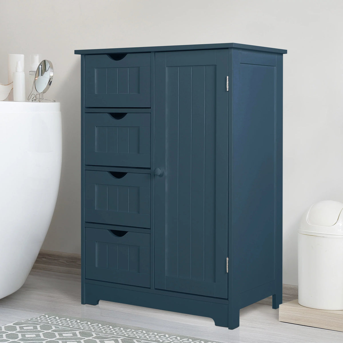 Blue Wooden Bathroom Floor Storage Cabinet with 4 Drawers and 1 Cupboard S940