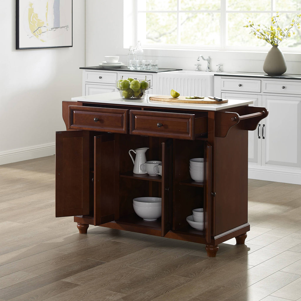 Mahogany/White Granite Top Full Size Kitchen Island/Cart O912