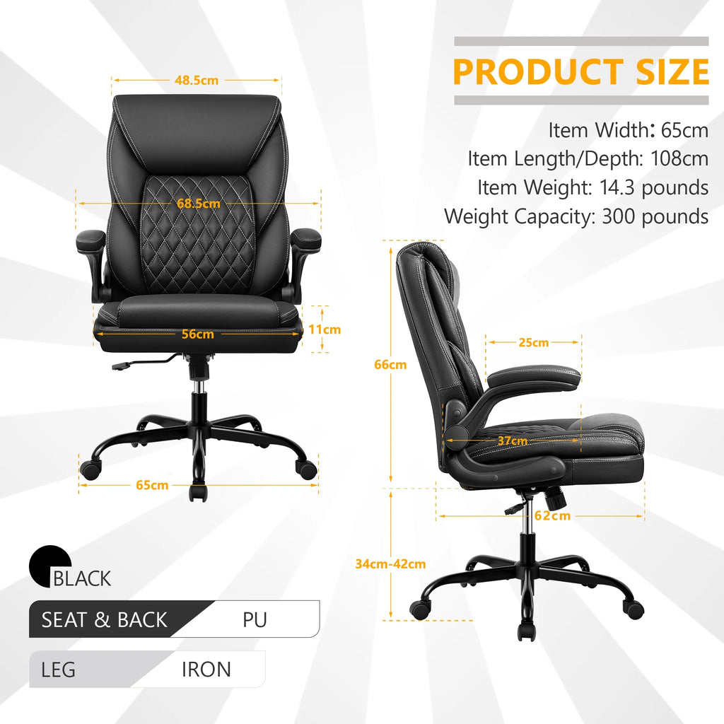 Leather Ergonomic Office Chair with Flip-Up Arms D56122
