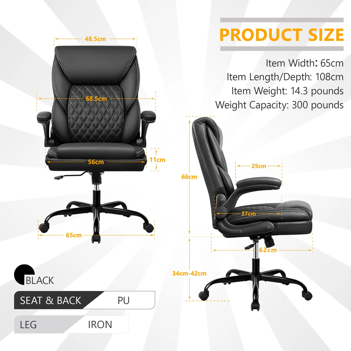 Leather Ergonomic Office Chair with Flip-Up Arms D56122