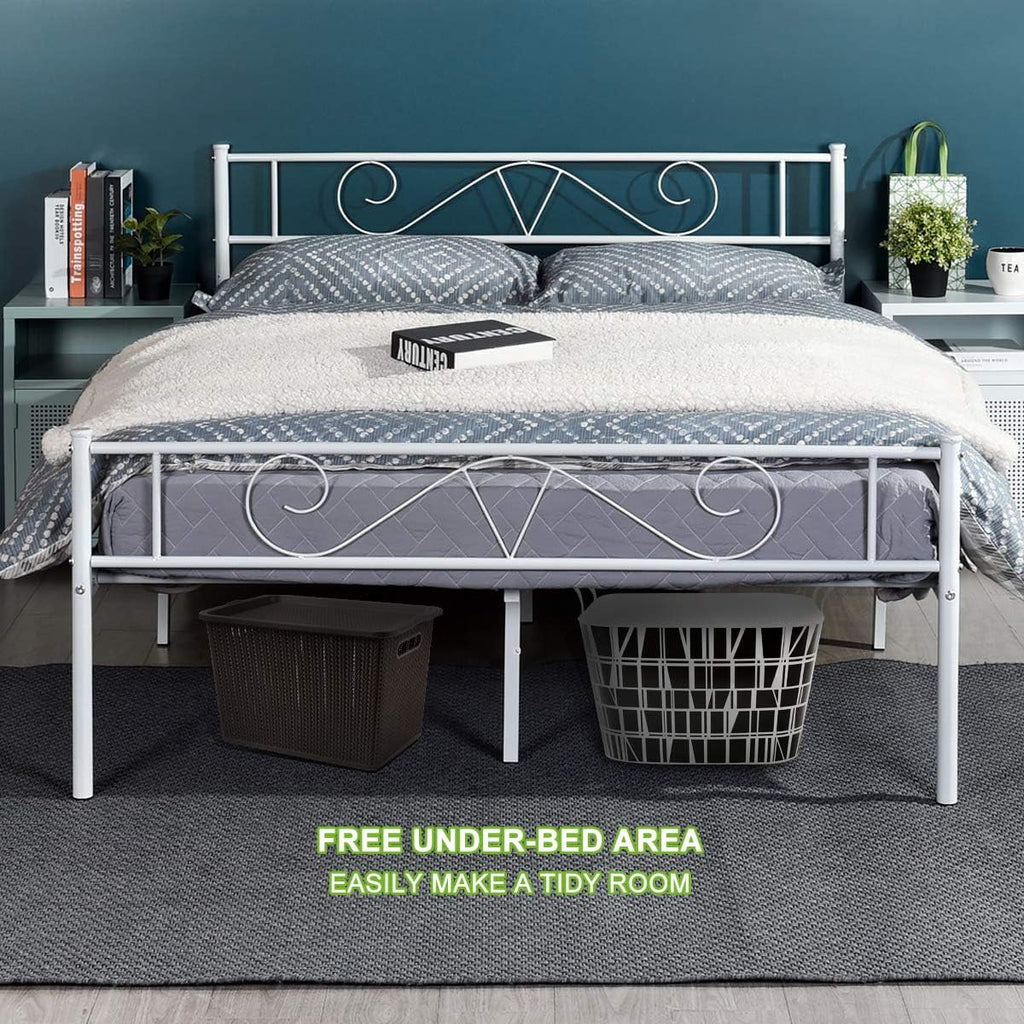 Queen Size Metal Platform Bed Frame with Headboard E86433