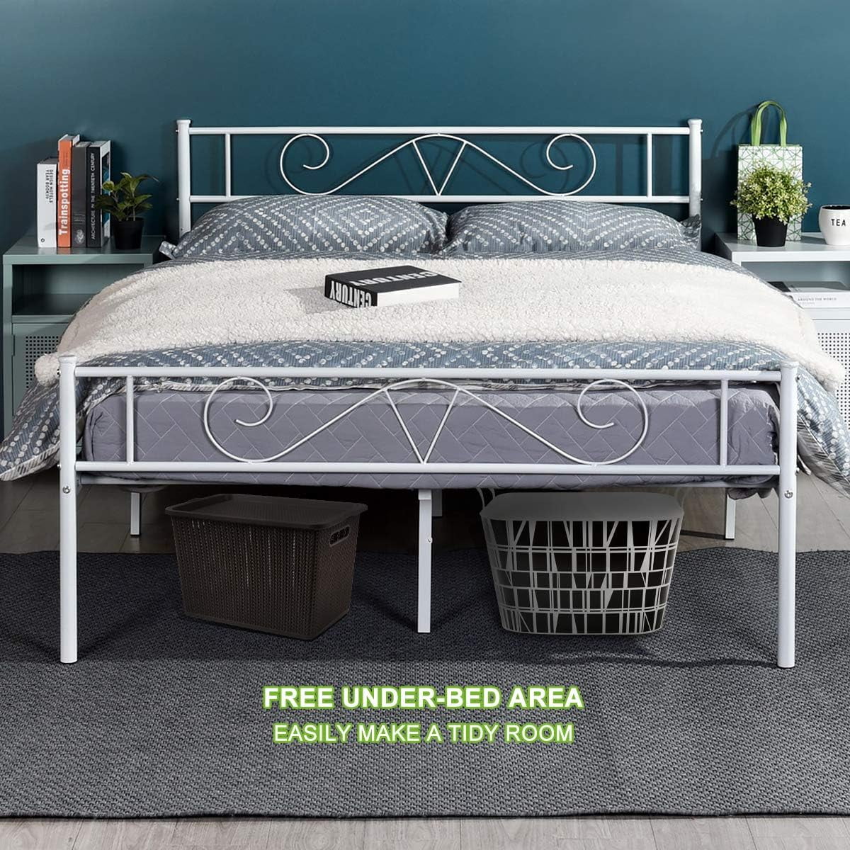 Queen Size Metal Platform Bed Frame with Headboard E86433