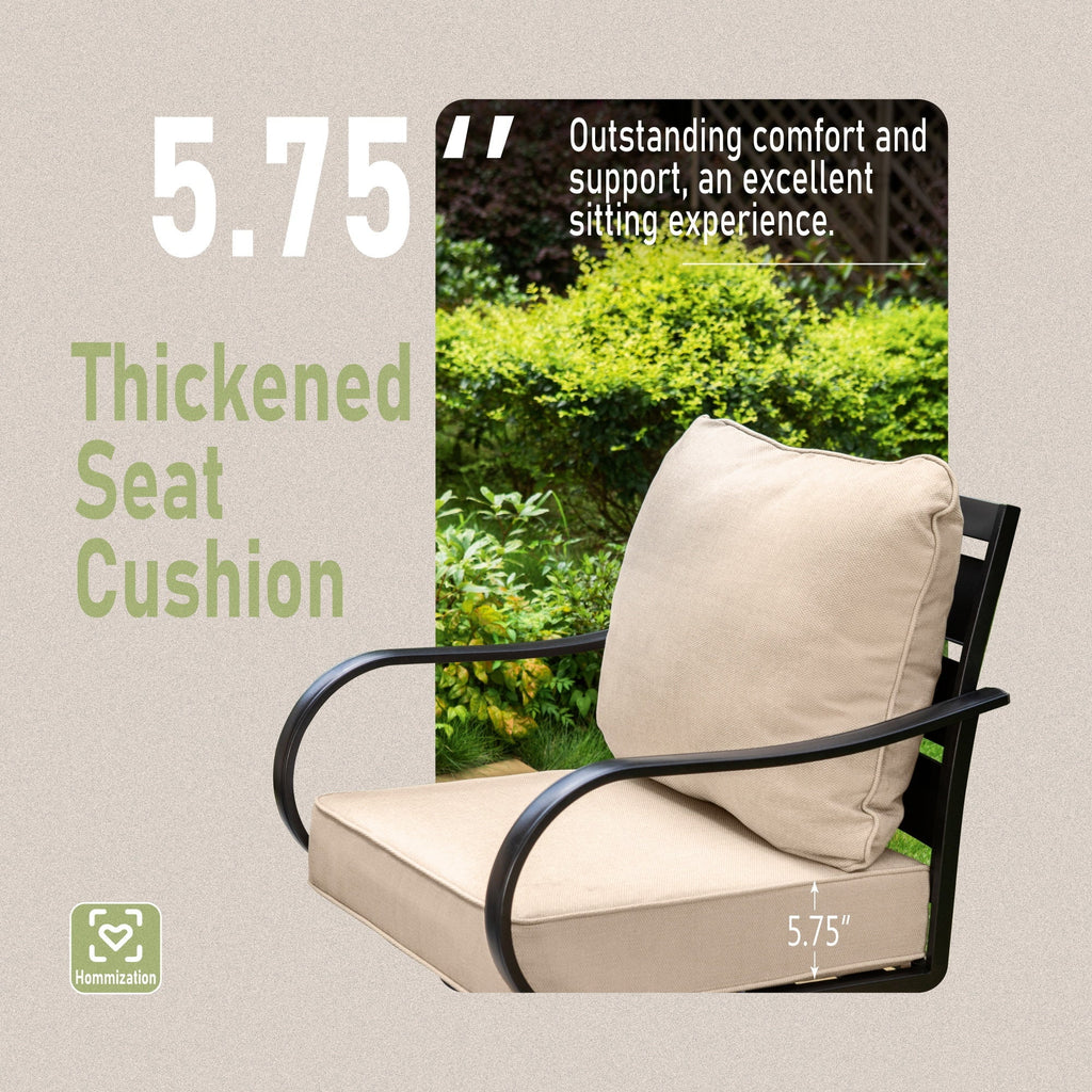4 Pieces Patio Conversation Set with Fire Pit Table Steel Sectional Sofa Beige Cushions M5596