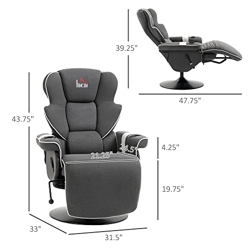 Black Manual Recliner Swivel Lounge Armchair with Footrest and Two Cup Holders K536637