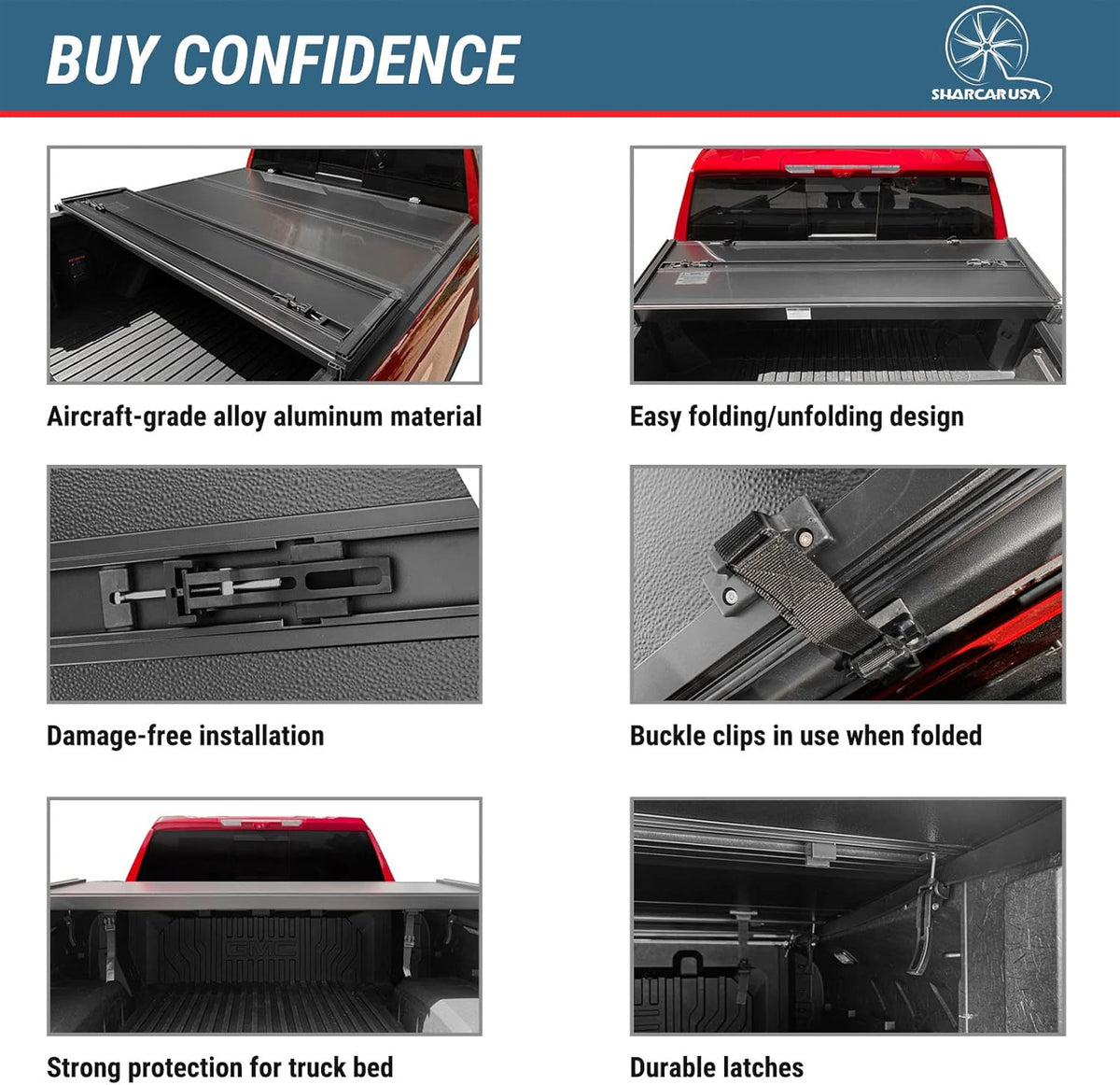 Black Hard Tri-Fold Truck Bed Tonneau Cover for Ford Ranger 5' Bed F273005