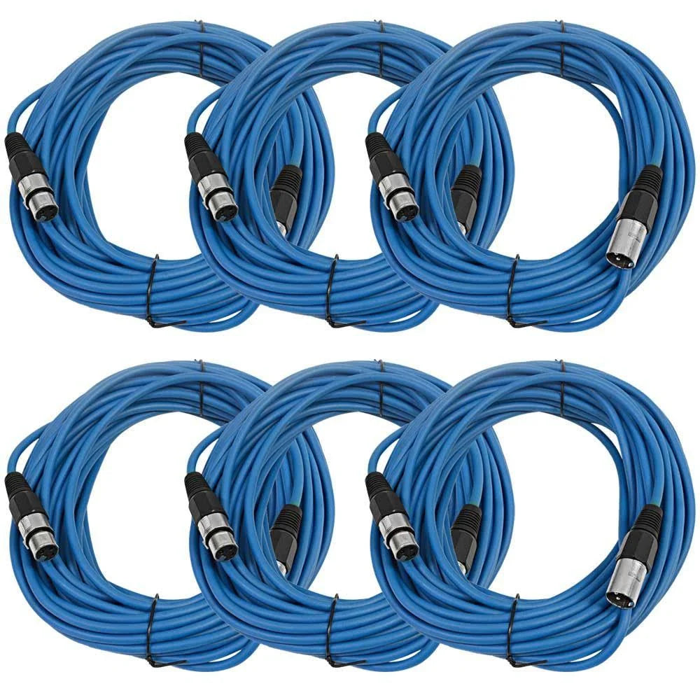 6 Pack Blue XLR Male to XLR Female Microphone Cables O88199