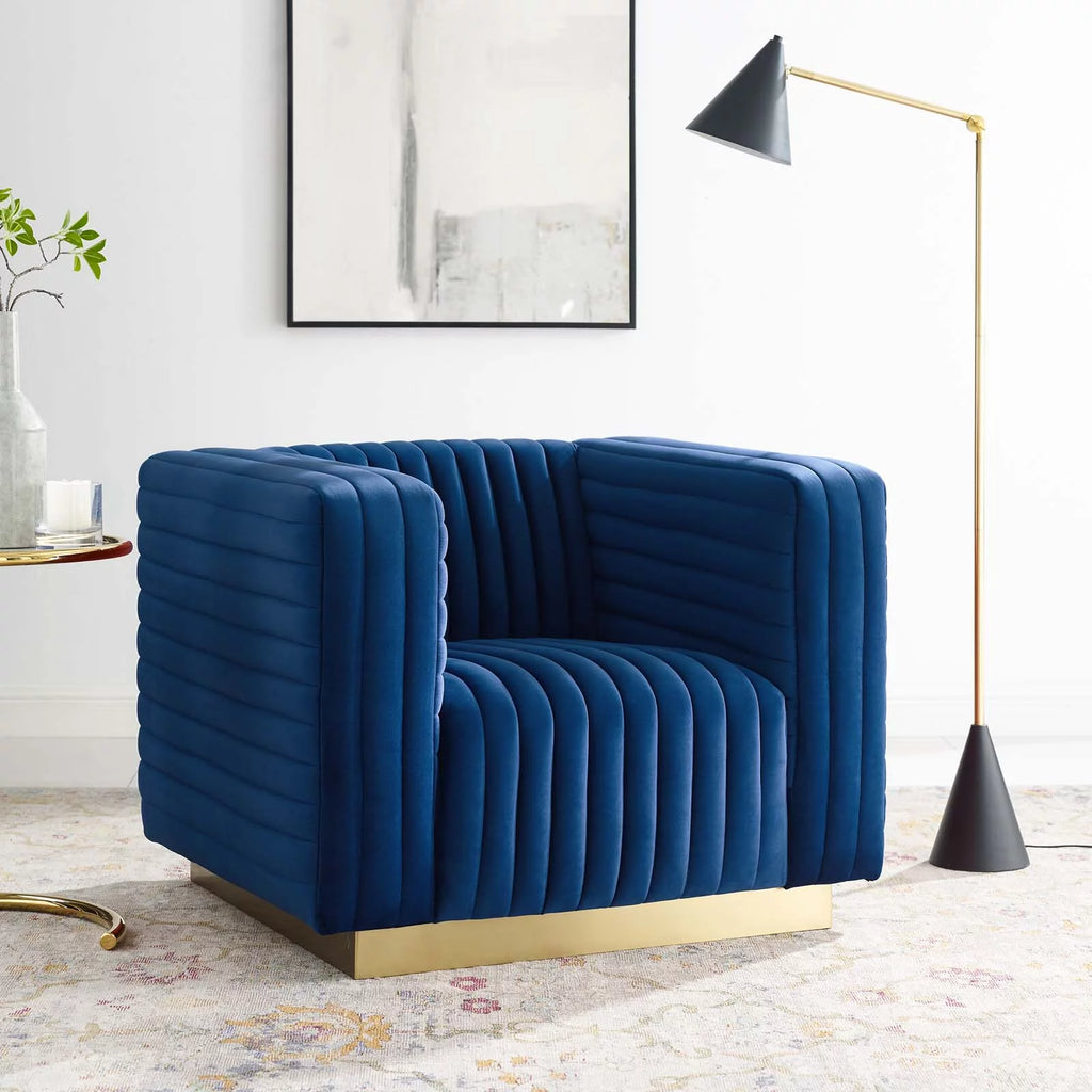 Navy Velvet Accent Armchair R77666