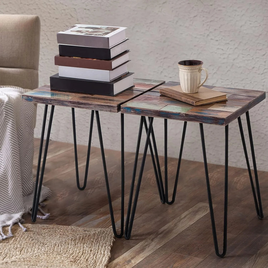 Reclaimed Wood End Table with Hairpin Legs X61975