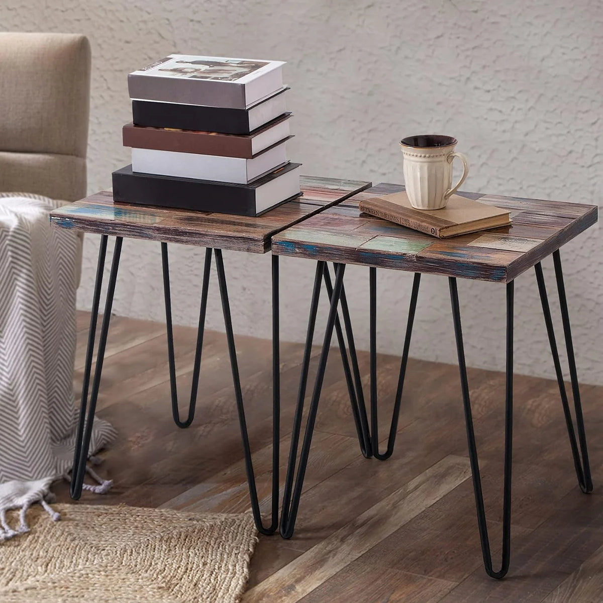 Reclaimed Wood End Table with Hairpin Legs X61975
