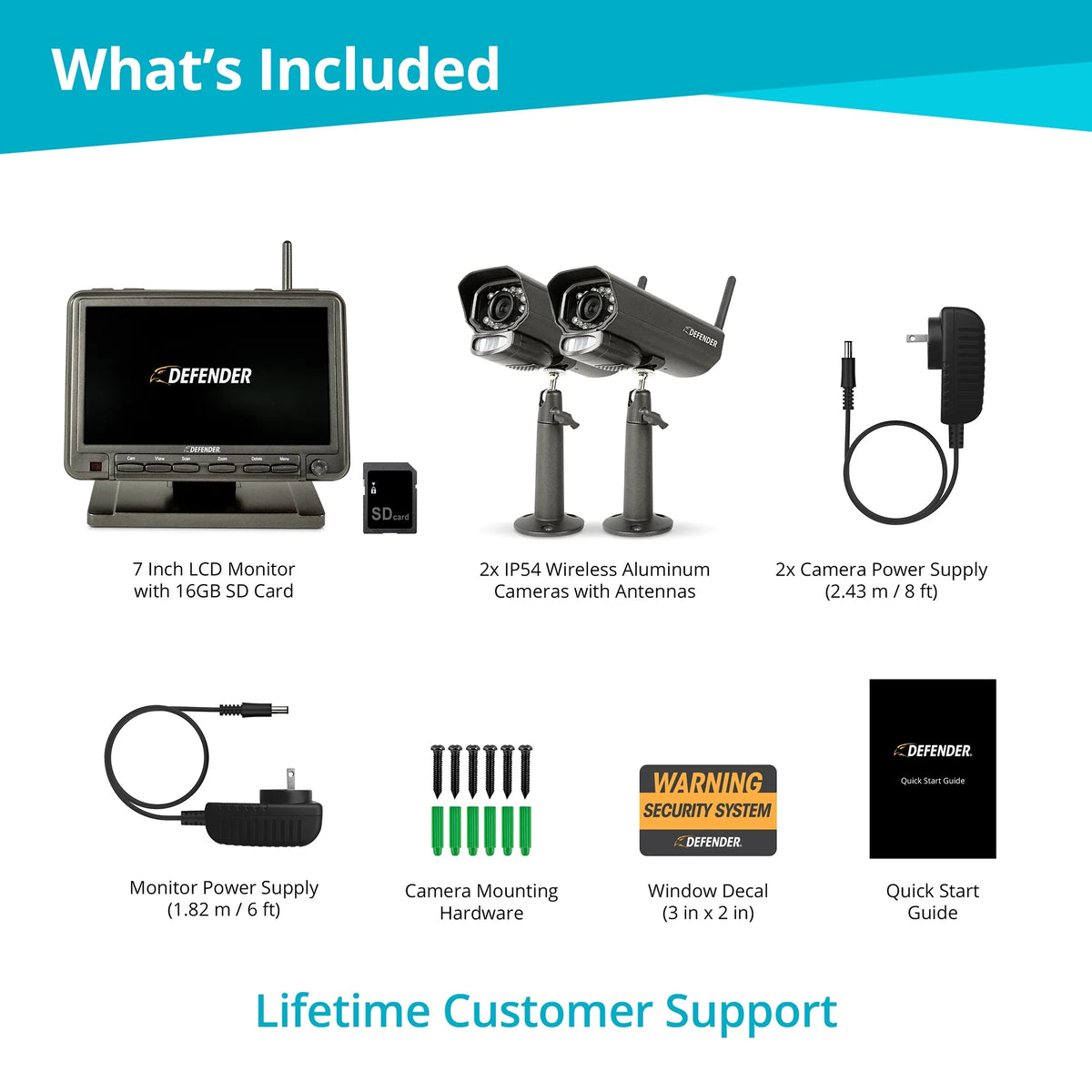 Security Camera System with 7 Display Monitor and 2 Night Vision Cameras, 32GB SD Card Recording T4235