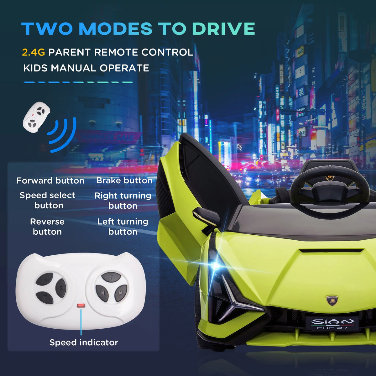 Green 12 V Electric Ride-On Car with Parent Remote Control T103