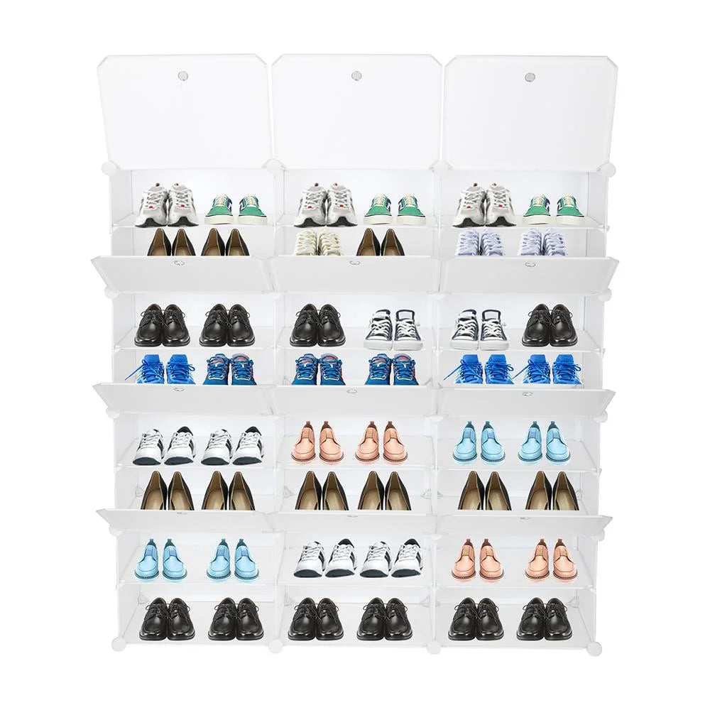 12 Cubes Stackable Shoe Storage Cabinet 8 Tiers White I15529