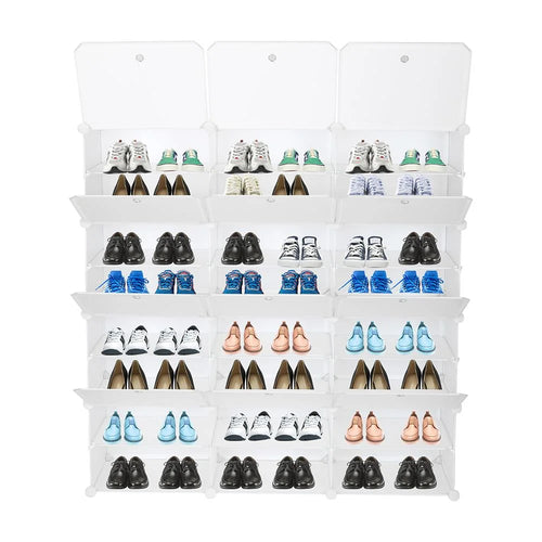 12 Cubes Stackable Shoe Storage Cabinet 8 Tiers White I15529