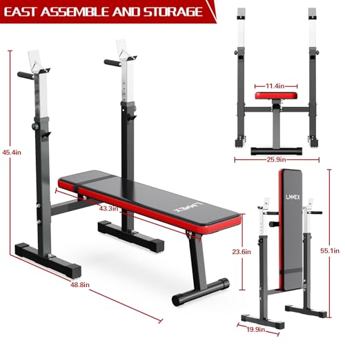 Adjustable Weight Bench Press with Squat Rack Folding Dip Station C221855