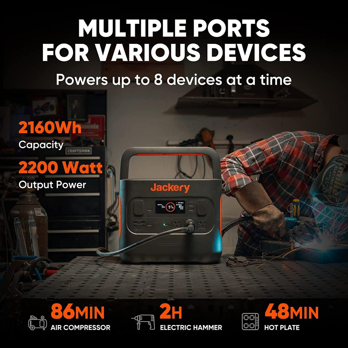 2160Wh Portable Power Station with 3x120V AC Outlets X937616