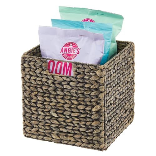Black Wash Woven Hyacinth Cube Organizer Basket with Handles, 8 Pack S87708