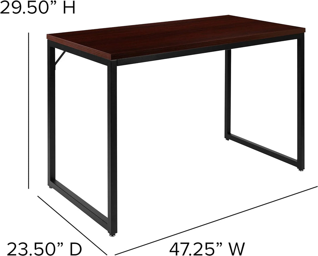 47 Inch Computer Desk with Red Mahogany Wood Grain Finish D1808