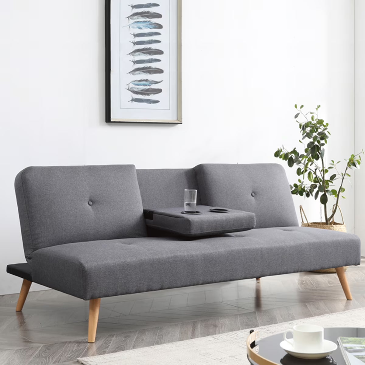 Grey Polyester Futon R579