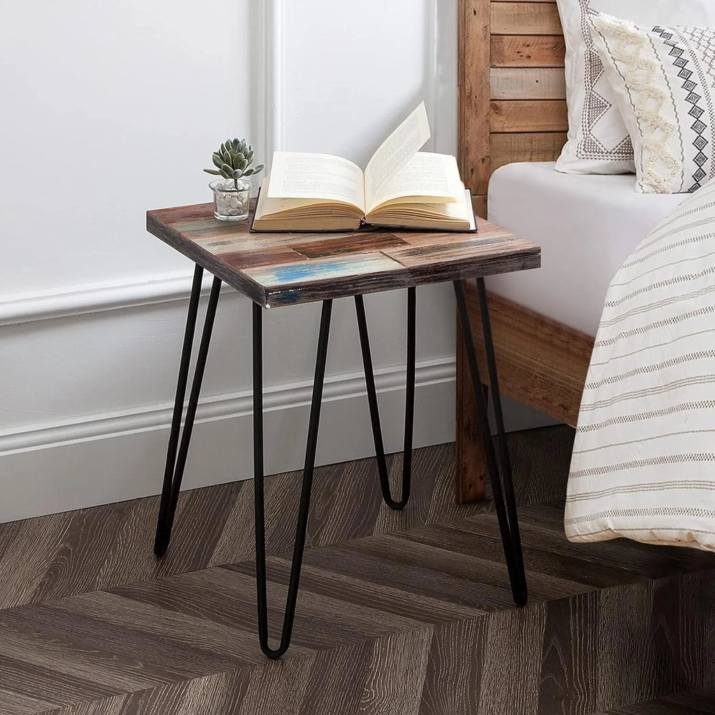 Reclaimed Wood End Table with Hairpin Legs X61975