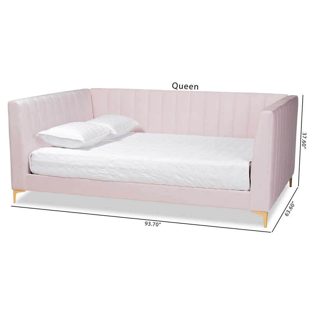 Light Pink Velvet Gold Finished Full Daybed Q9902