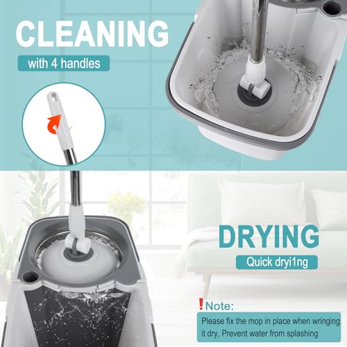 Spin Mop and Bucket with Wringer Set, 4 Reusable Microfiber Mop Pads Q2622