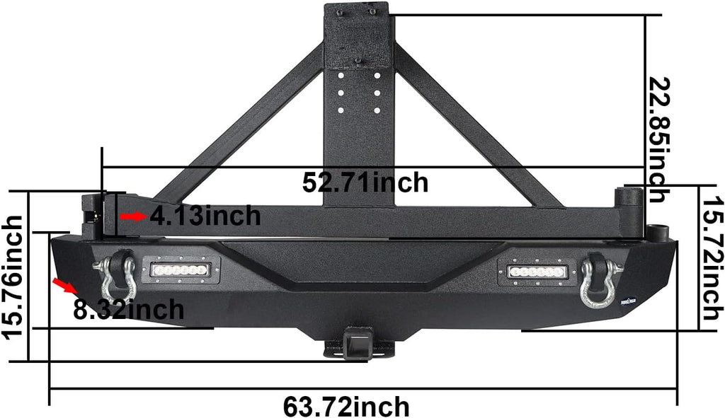 Rear Bumper with Spare Tire Carrier & Receiver Hitch & 2x LED Floodlights S69066