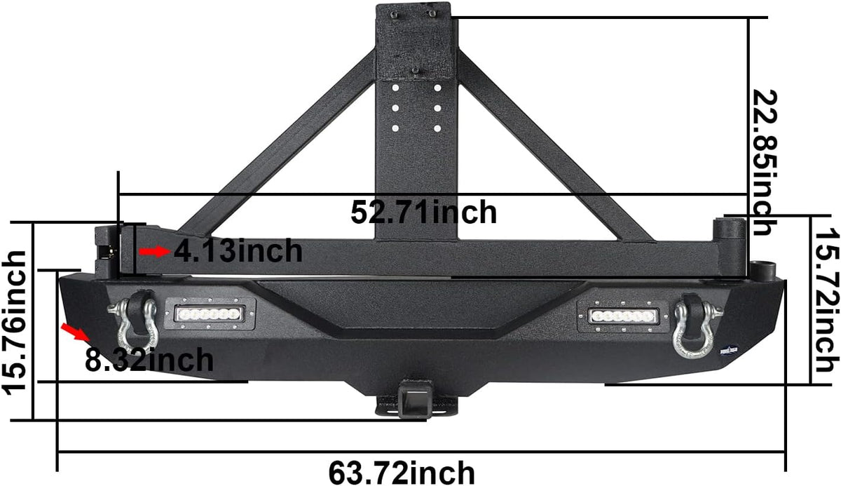 Rear Bumper with Spare Tire Carrier & Receiver Hitch & 2x LED Floodlights S69066