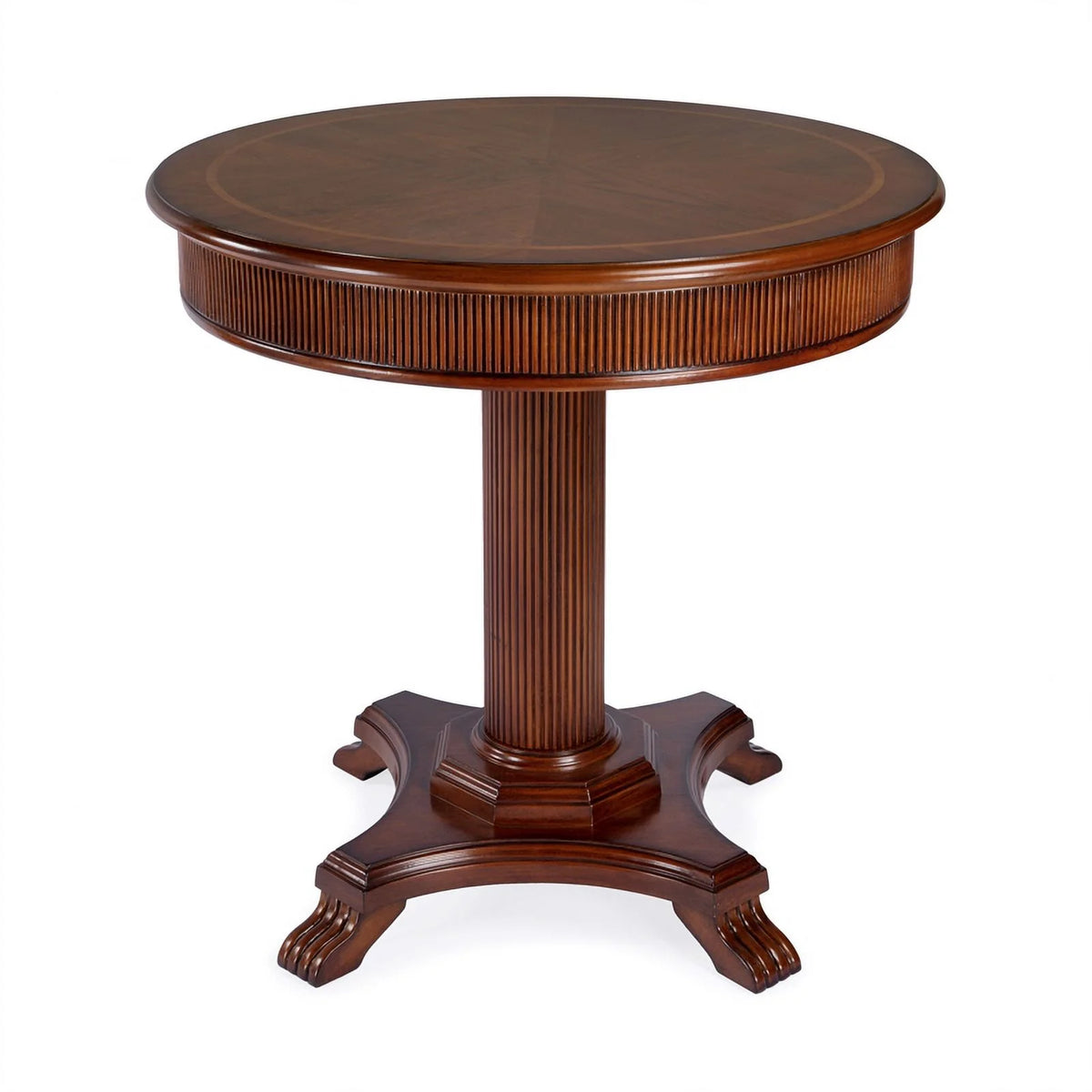 Brown Ribbed Wood Pedestal Foyer Table L995