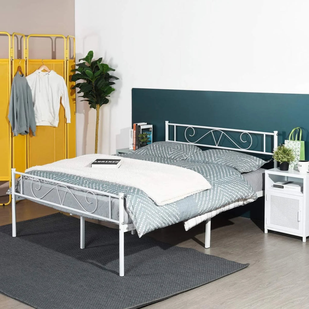 Queen Size Metal Platform Bed Frame with Headboard E86433