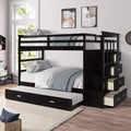 Grey Solid Wood Twin Over Twin Bunk Bed with Trundle and 4 Storage Drawers U151