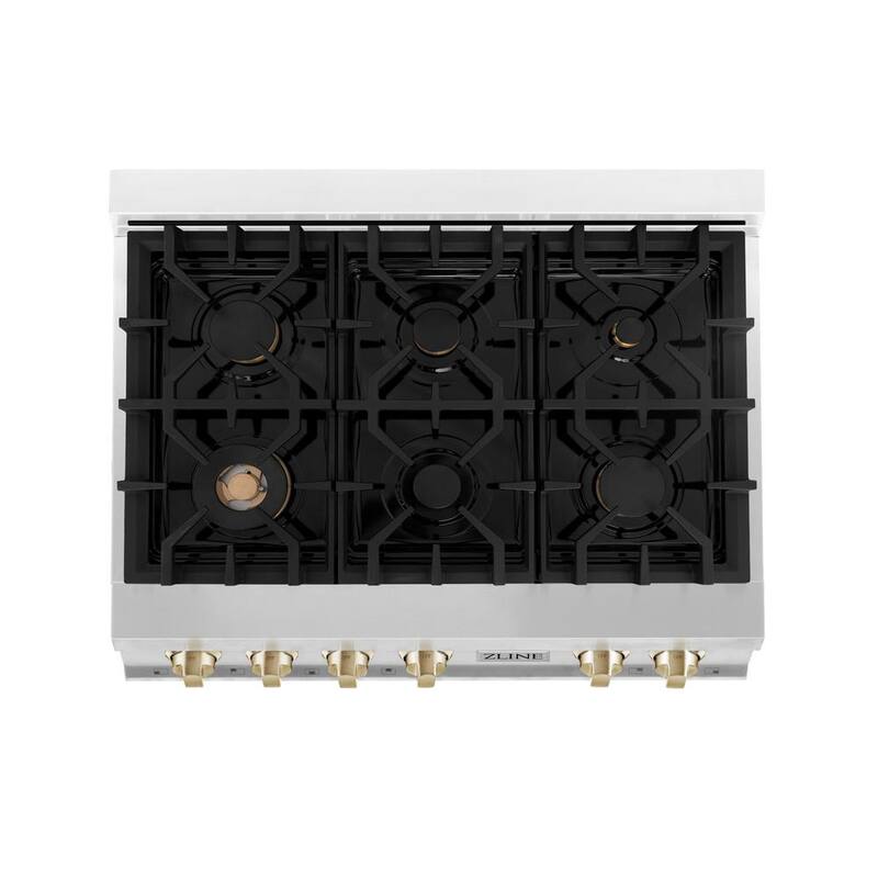 36 in. 6 Burner Gas Cooktop with Gold Knobs in Stainless Steel R6992