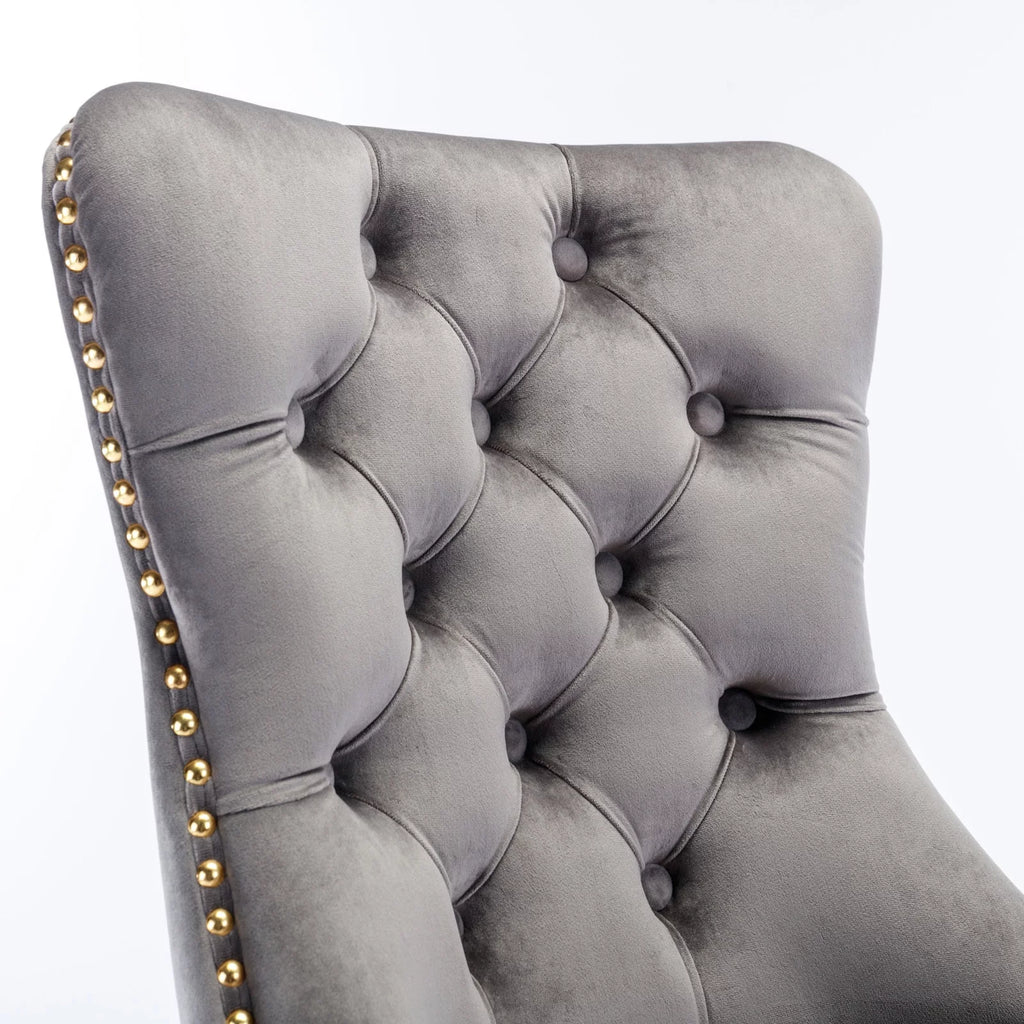 Velvet Upholstered Tufted Office Chair with Golden Metal Base I955873