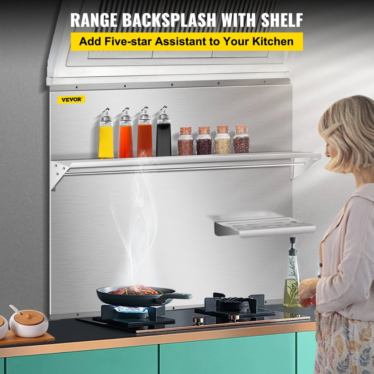 36 x 30.7 in. Stainless Steel Range Backsplash with Shelf Q22280