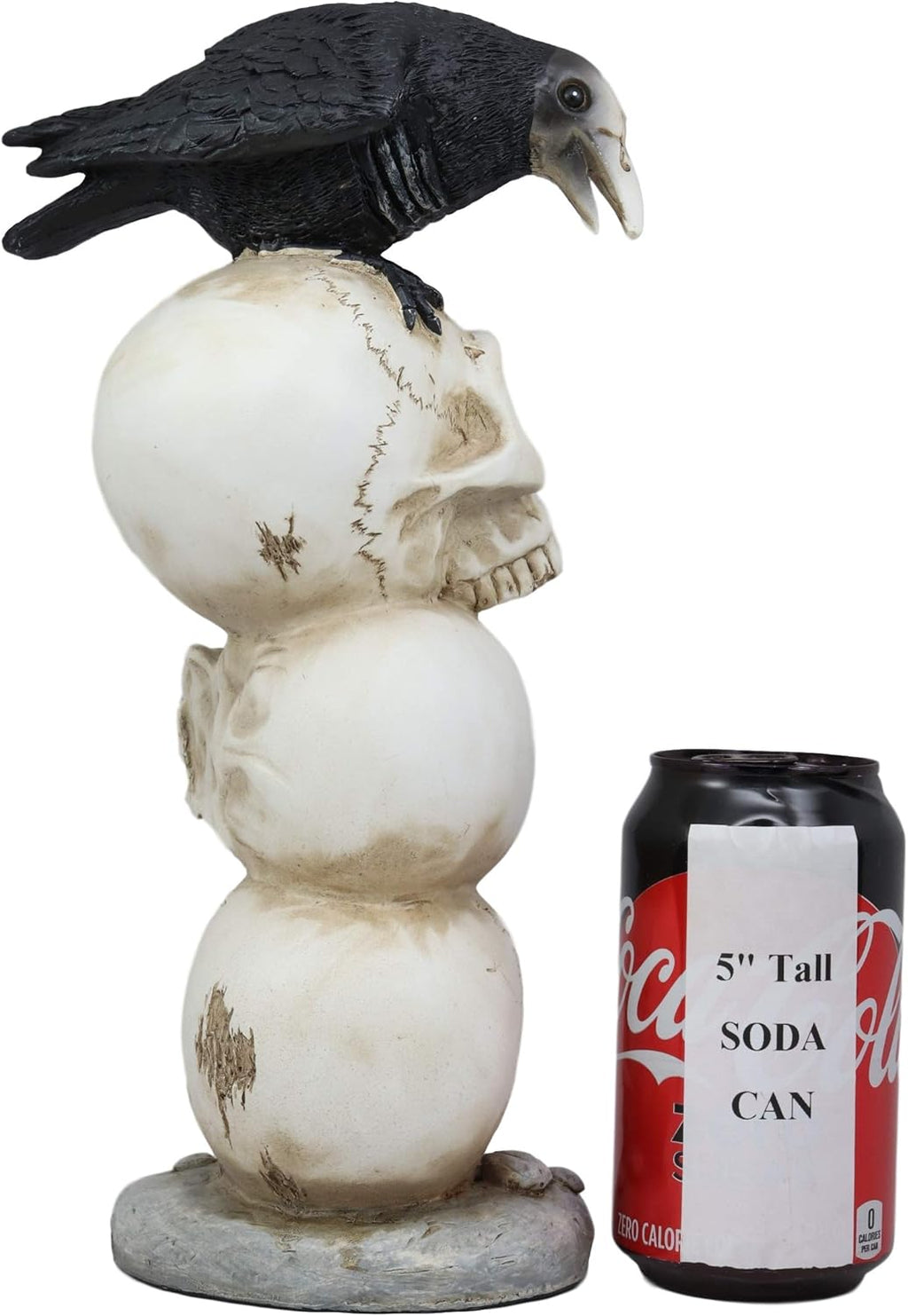 Gothic Raven Crow Bird Perching On Pole Totem Stacked Skulls with Color Changing LED Night Light Statue 11.75" Tall Skull Macabre Ossuary Figurine I9115
