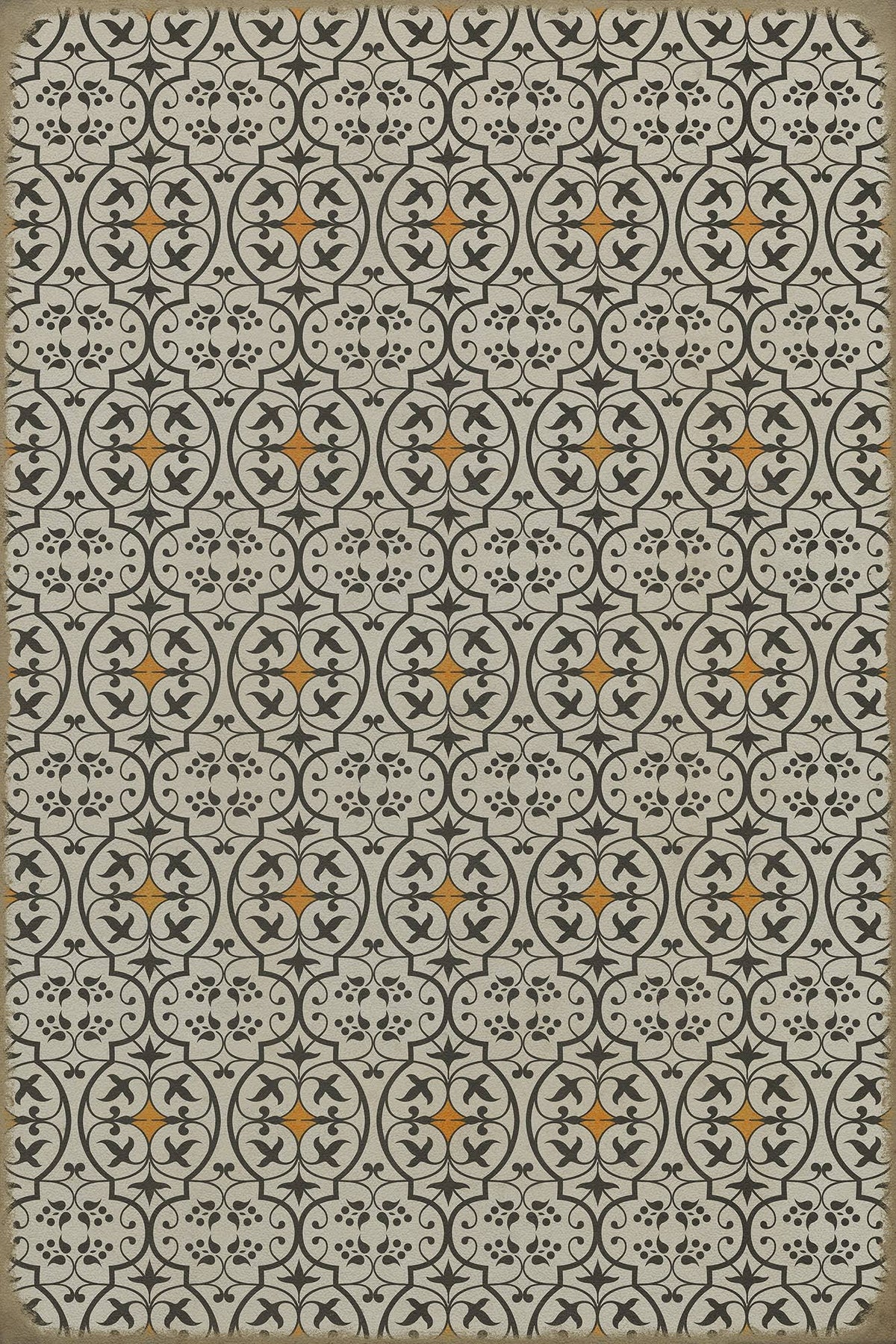 Soft Ivory Grey Orange Square Vintage Vinyl W326