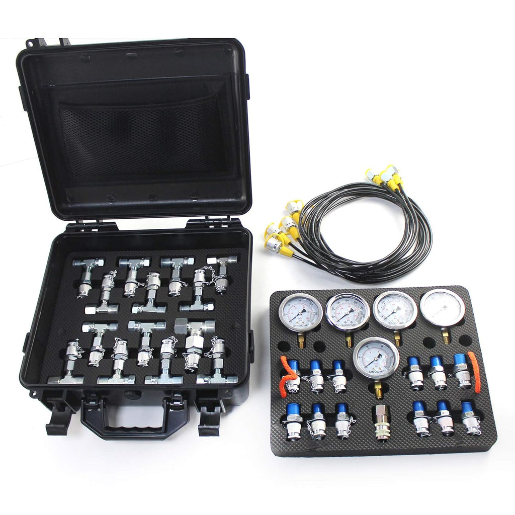 Hydraulic Pressure Test Kit with 5 Gauges 5 Test Hoses 13 Couplings and 14 Tee Connectors S6692