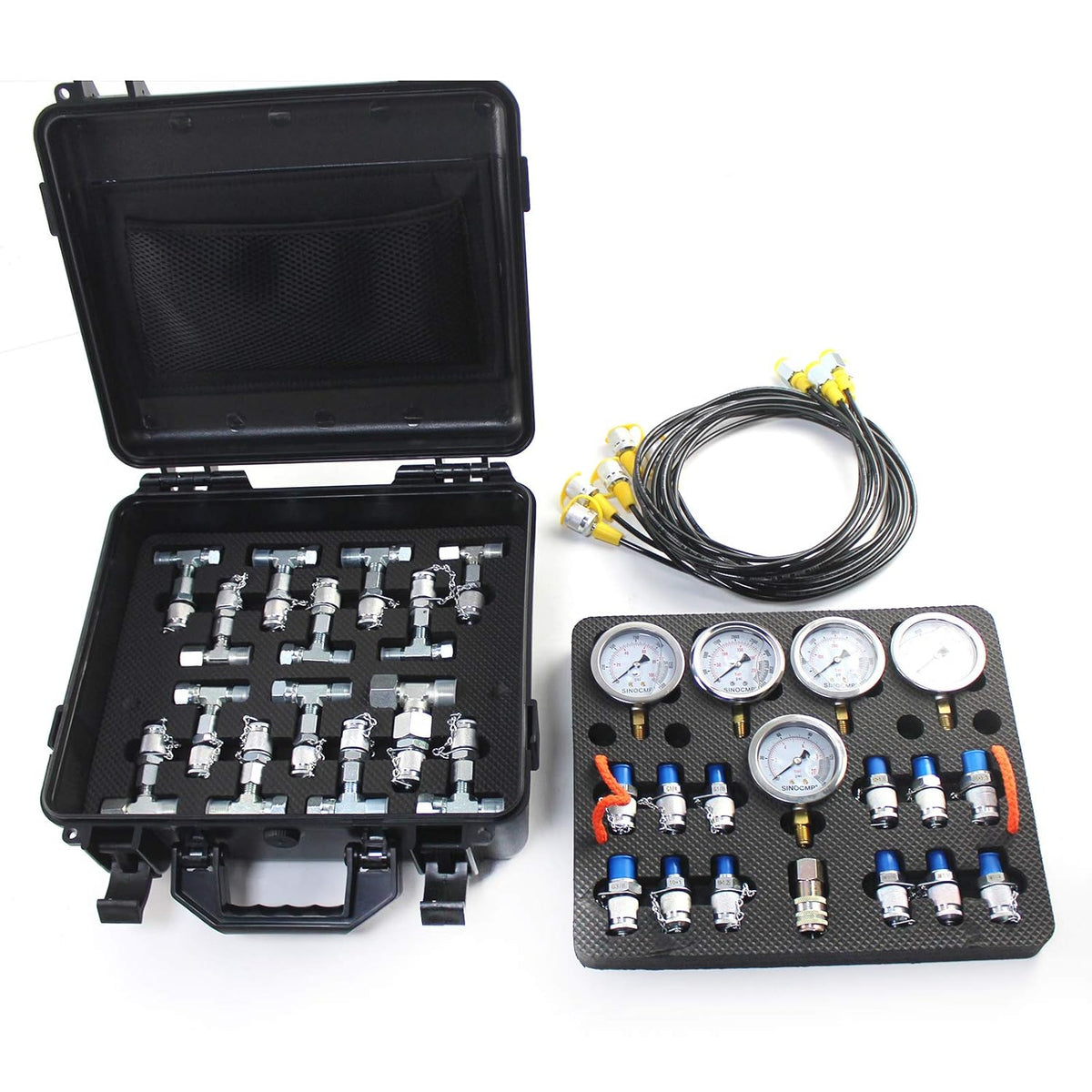 Hydraulic Pressure Test Kit with 5 Gauges 5 Test Hoses 13 Couplings and 14 Tee Connectors S6692
